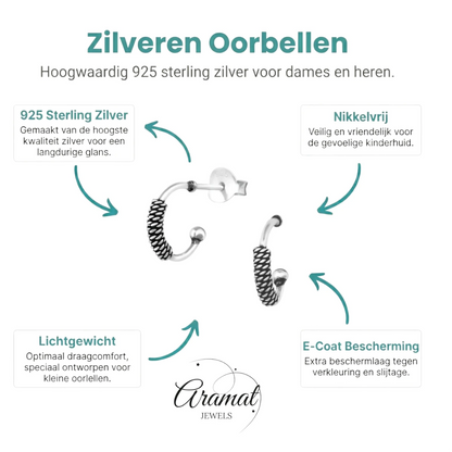 Zilveren Halve Hoepel Oorbellen Bali Geoxideerd - Aramat Jewels - Oorbellen - cadeautip