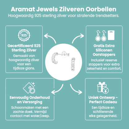 Zilveren Halve Hoepel Oorbellen met Kristal - Aramat Jewels - Oorbellen - cadeautip