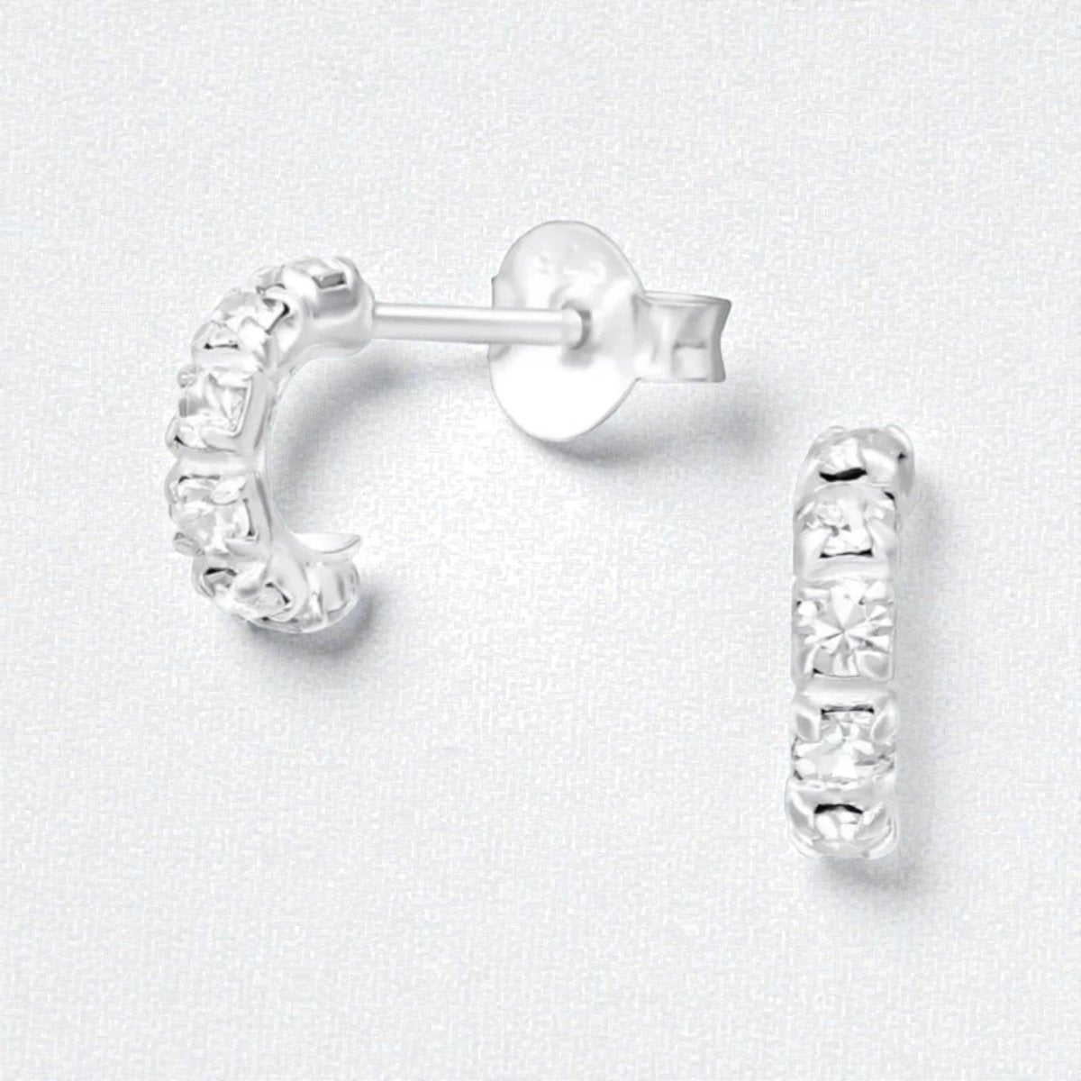Zilveren Halve Hoepel Oorbellen met Kristal - Aramat Jewels - Oorbellen - cadeautip