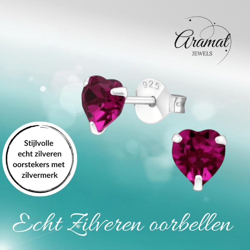 Zilveren Hartjes Oorstekers Fuchsia 5 mm - oor4966 - 24394 - Oorbellen kopen# - 5mm - 925 Zilver - alles