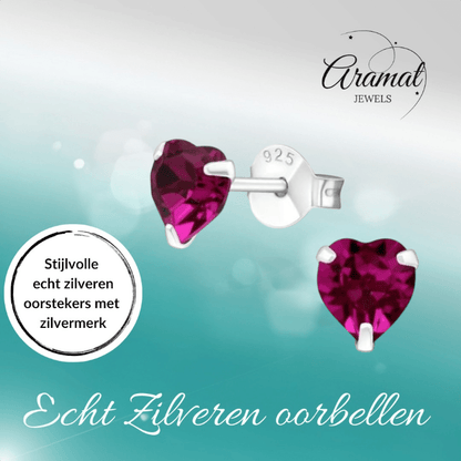 Zilveren Hartjes Oorstekers Fuchsia 5 mm - oor4966 - 24394 - Oorbellen kopen# - 5mm - 925 Zilver - alles