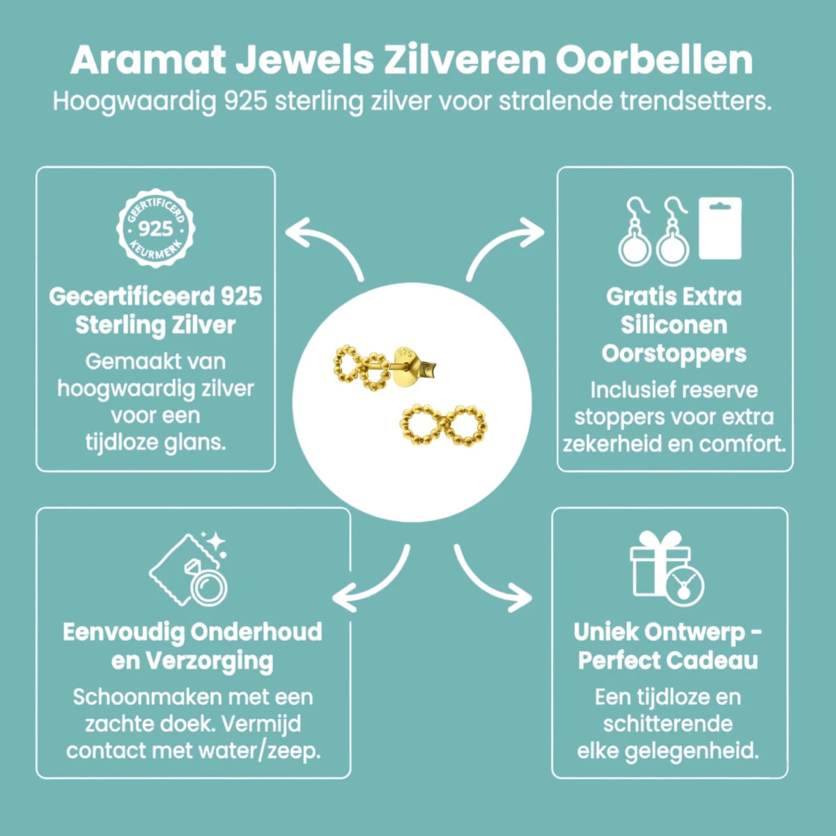 Zilveren Infinity Oorbellen met Goldplating - Aramat Jewels - Oorbellen - cadeautip