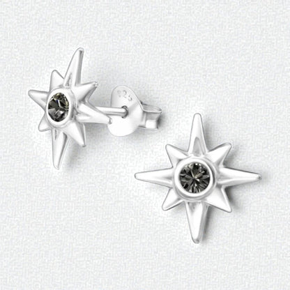 Zilveren Ishtar Ster Oorbellen - Black Diamond Kristal - Aramat Jewels - Oorbellen - cadeautip