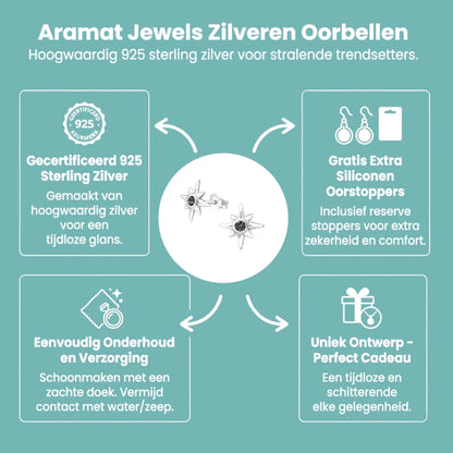 Zilveren Ishtar Ster Oorbellen - Black Diamond Kristal - Aramat Jewels - Oorbellen - cadeautip