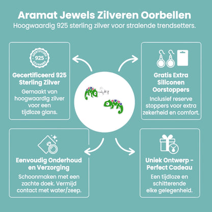 Zilveren Kameleon Oorbellen - Groene Emaille - Aramat Jewels - Oorbellen - cadeautip