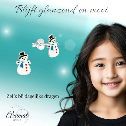 Zilveren Kerst Oorbellen Sneeuwpop - 9mm - oor1961 - 3534 - Oorbellen kopen# - 925 Zilver - 9mm - alles