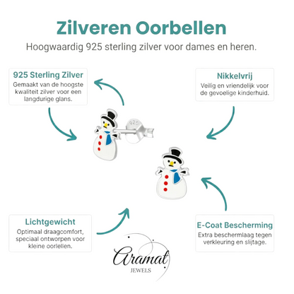 Zilveren Kerst Oorbellen Sneeuwpop - 9mm - Aramat Jewels - Oorbellen - cadeautip