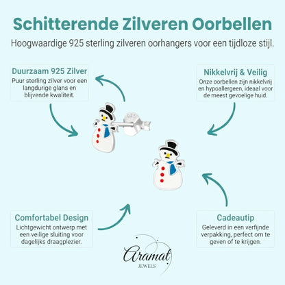 Zilveren Kerst Oorbellen Sneeuwpop - 9mm - Aramat Jewels - Oorbellen - cadeautip