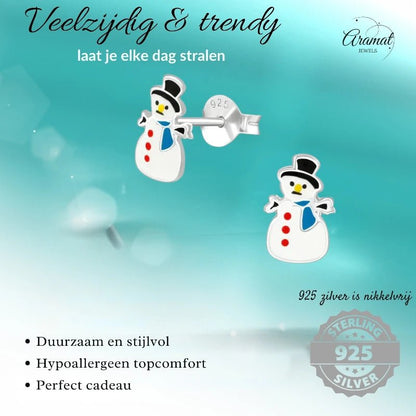 Zilveren Kerst Oorbellen Sneeuwpop - 9mm - oor1961 - 3534 - Oorbellen kopen# - 925 Zilver - 9mm - alles