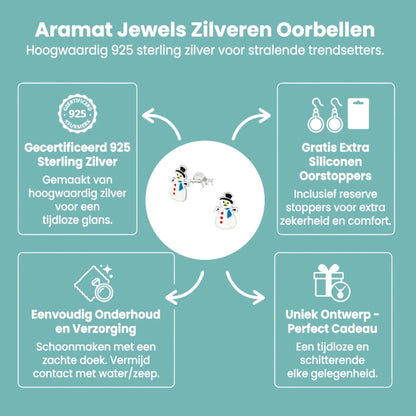 Zilveren Kerst Oorbellen Sneeuwpop - 9mm - Aramat Jewels - Oorbellen - cadeautip