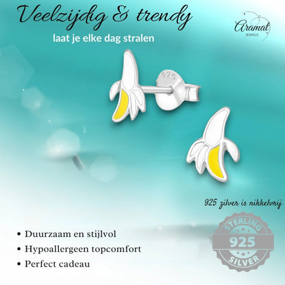 Zilveren kinder oorbellen met banaan - oor4903 - 21954 - Oorbellen kopen# - 8mm - 925 Zilver - alles