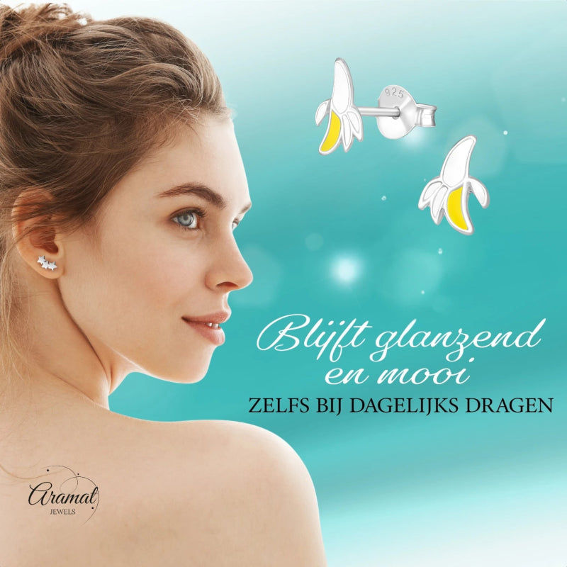 Zilveren kinder oorbellen met banaan - oor4903 - 21954 - Oorbellen kopen# - 8mm - 925 Zilver - alles