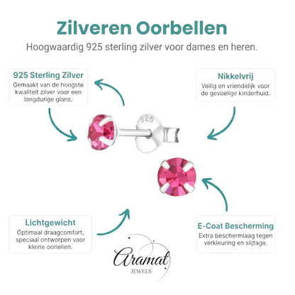 Zilveren Kinder Oorbellen - Roze Kristal 4mm - Aramat Jewels - Oorbellen - cadeautip