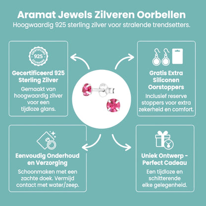 Zilveren Kinder Oorbellen - Roze Kristal 4mm - Aramat Jewels - Oorbellen - cadeautip
