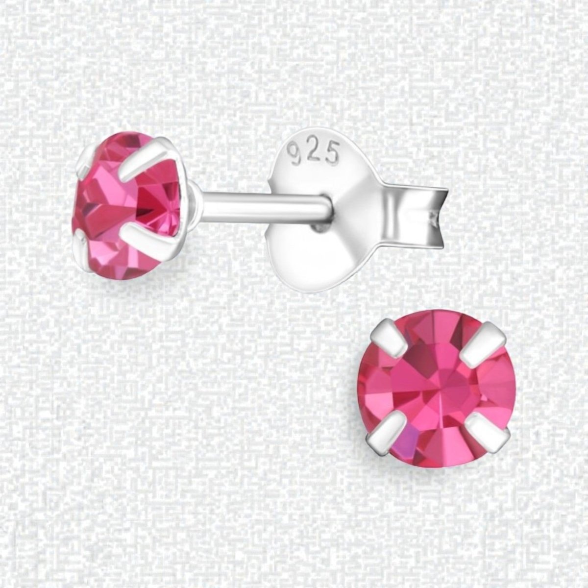 Zilveren Kinder Oorbellen - Roze Kristal 4mm - Aramat Jewels - Oorbellen - cadeautip