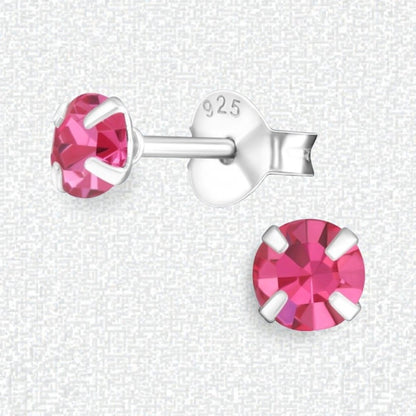Zilveren Kinder Oorbellen - Roze Kristal 4mm - Aramat Jewels - Oorbellen - cadeautip