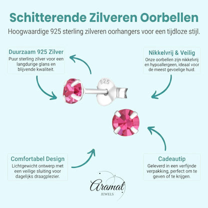 Zilveren Kinder Oorbellen - Roze Kristal 4mm - Aramat Jewels - Oorbellen - cadeautip