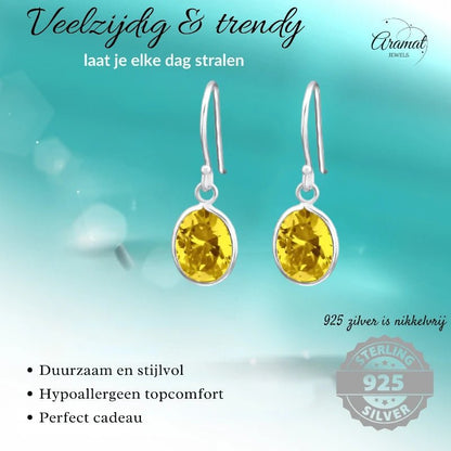 Zilveren Kinder Oorhangers Ovaal | Geel - oor2010 - 19108 - Oorhangers kopen# - 20mm - 925 Zilver - alles