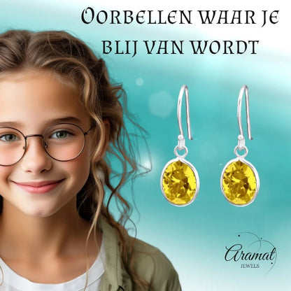 Zilveren Kinder Oorhangers Ovaal | Geel - oor2010 - 19108 - Oorhangers kopen# - 20mm - 925 Zilver - alles