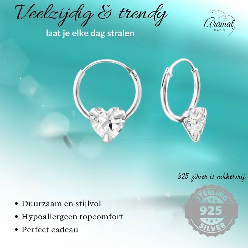 Zilveren Kinder Oorringen - Hartjes Zirkonia - 12mm - oor460 - 20311 - Oorringen kopen# - 12mm - 925 Zilver