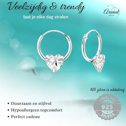 Zilveren Kinder Oorringen - Hartjes Zirkonia - 12mm - oor460 - 20311 - Oorringen kopen# - 12mm - 925 Zilver