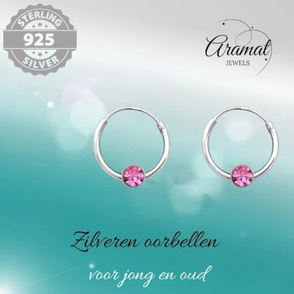 Zilveren Kinder Oorringen - Kristal - 10mm - oor506 - 825 - Oorringen kopen# - Roze - 10mm - alles