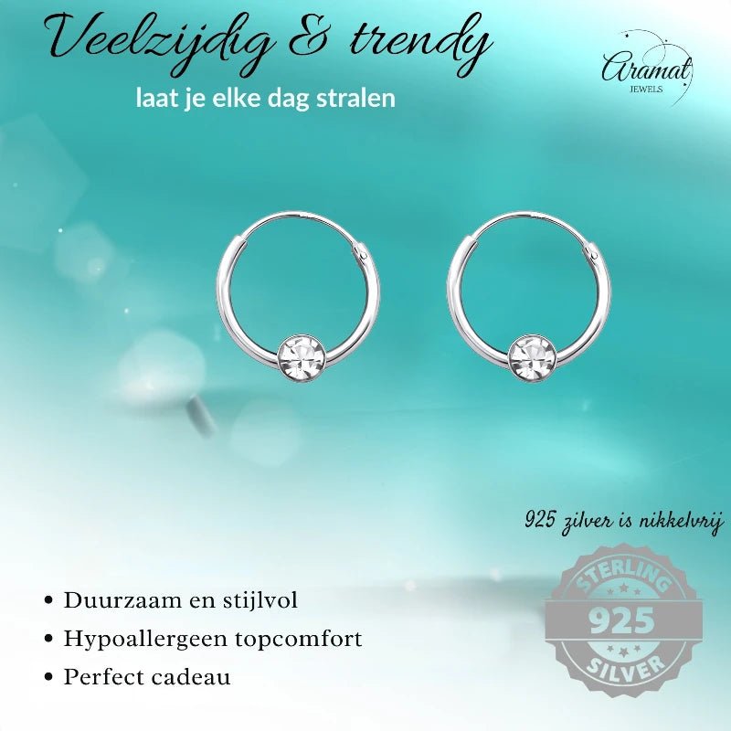 Zilveren Kinder Oorringen - Kristal - 10mm - oor461 - 825 - Oorringen kopen# - Transparant - 10mm - alles