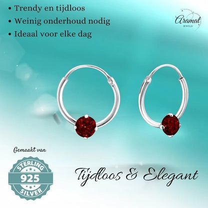 Zilveren Kinder Oorringen - Rode Zirkonia - 12mm - oor536 - 23463 - Oorringen kopen# - 12mm - 925 Zilver