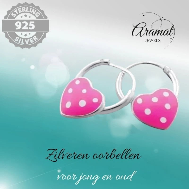 Zilveren Kinder Oorringen - Roze Hartje - 10mm - oor499 - Oorringen kopen# - 10mm - 925 Zilver