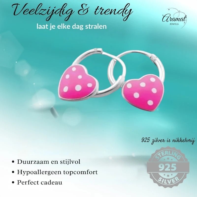 Zilveren Kinder Oorringen - Roze Hartje - 10mm - oor499 - Oorringen kopen# - 10mm - 925 Zilver