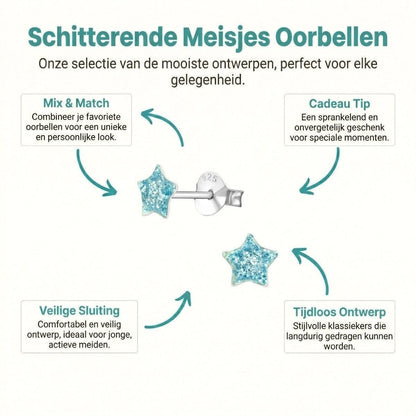 Zilveren Kinderoorbellen Blauwe Glitter Ster 5mm - Aramat Jewels - Oorbellen - cadeautip
