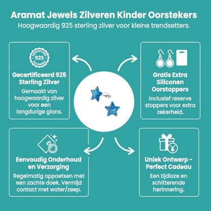 Zilveren Kinderoorbellen Blauwe Glitter Ster 9mm - Aramat Jewels - Oorbellen - cadeautip