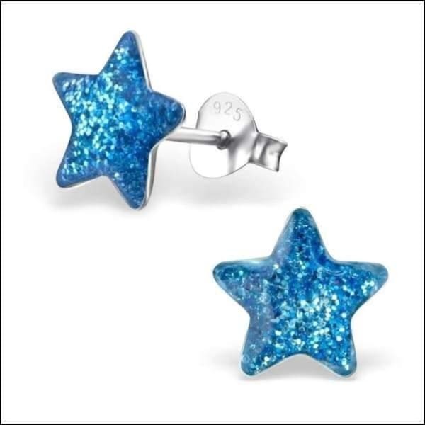 Zilveren Kinderoorbellen Blauwe Glitter Ster 9mm - Aramat Jewels - Oorbellen - cadeautip