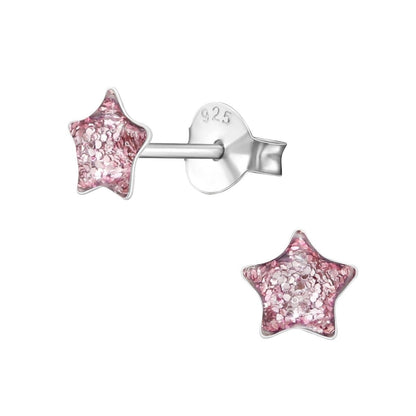 Zilveren Kinderoorbellen Paarse Glitter Ster 5mm - Aramat Jewels - Oorbellen - cadeautip