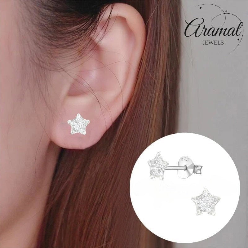 Zilveren Kinderoorbellen Transparante Glitter Ster 5mm - Aramat Jewels - Oorbellen - cadeautip