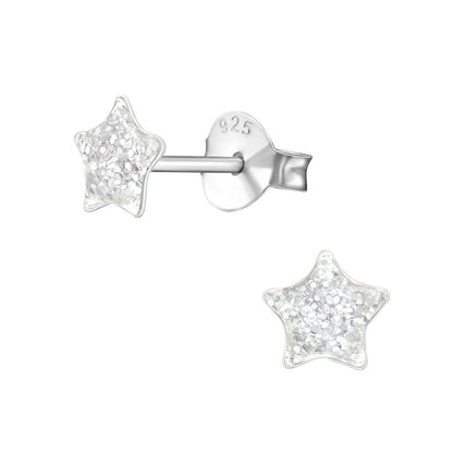 Zilveren Kinderoorbellen Transparante Glitter Ster 5mm - Aramat Jewels - Oorbellen - cadeautip