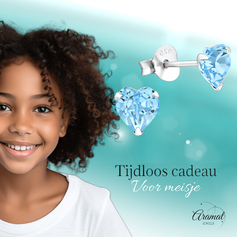 Zilveren Kristal Hartjes Oorbellen Licht Blauw - oor2228 - 24394 - Oorbellen kopen# - 5mm - 925 Zilver - alles