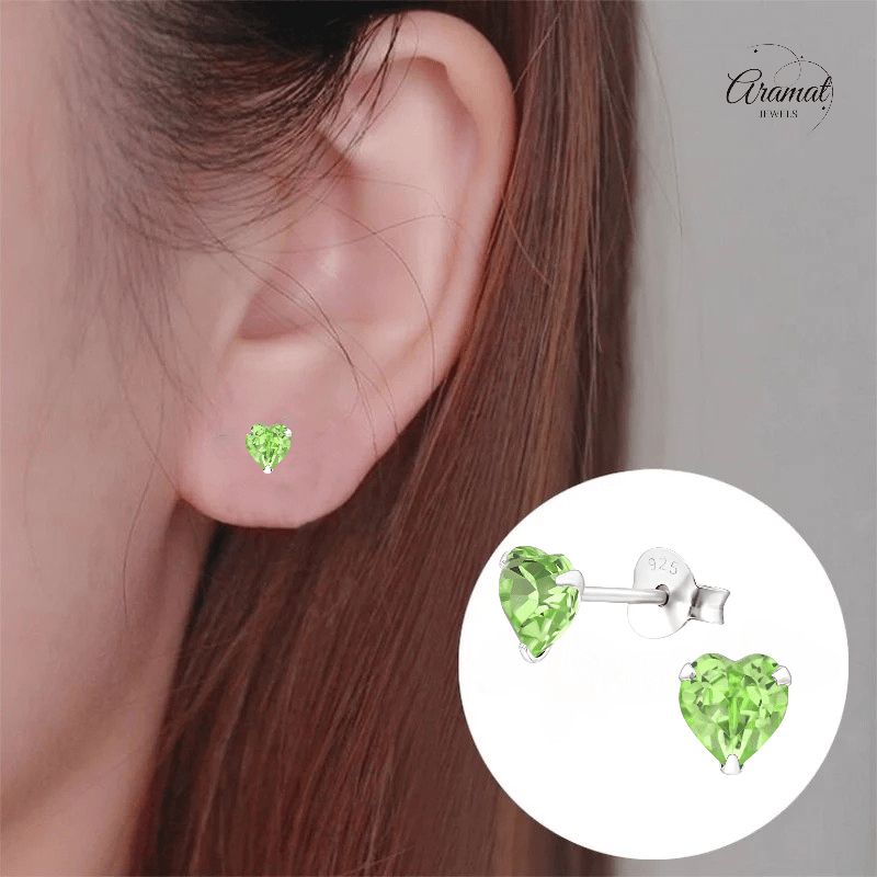 Zilveren Kristal Hartjes Oorbellen Peridot Groen - oor2019 - 24394 - Oorbellen kopen# - 5mm - 925 Zilver - alles