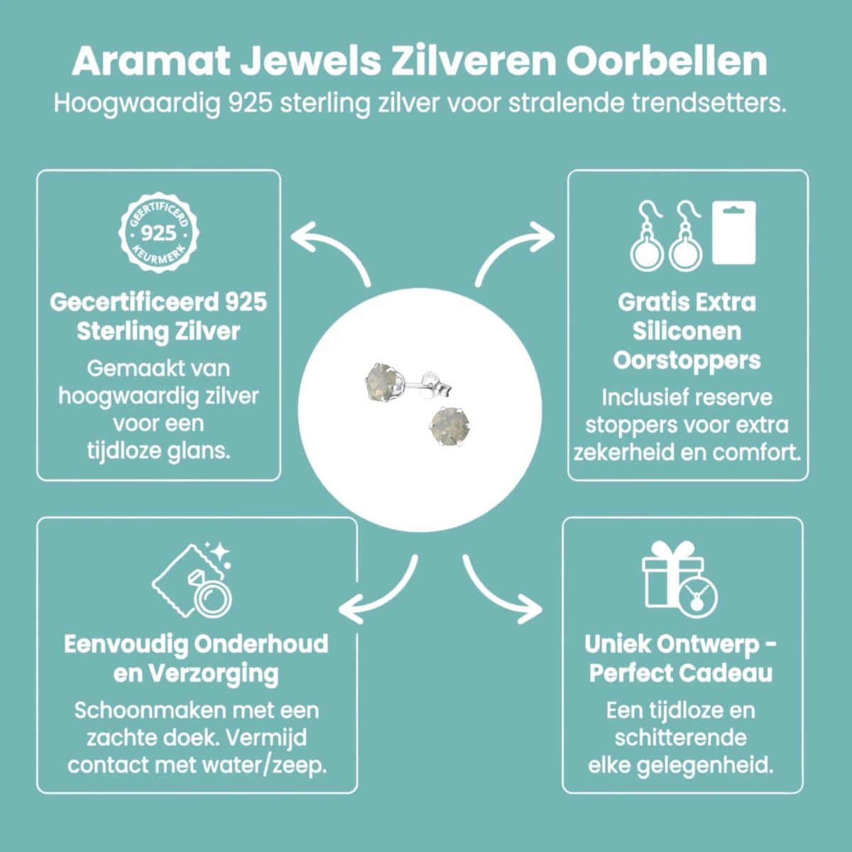 Zilveren Kristal Oorbellen 6mm Opaal - Aramat Jewels - Oorbellen - cadeautip