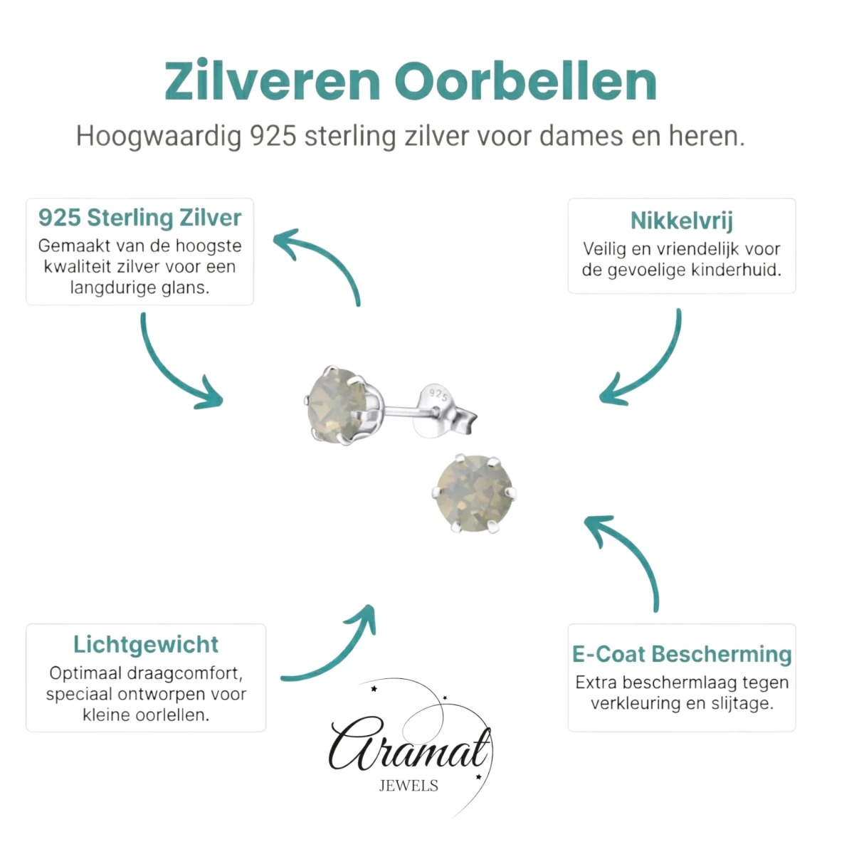 Zilveren Kristal Oorbellen 6mm Opaal - Aramat Jewels - Oorbellen - cadeautip
