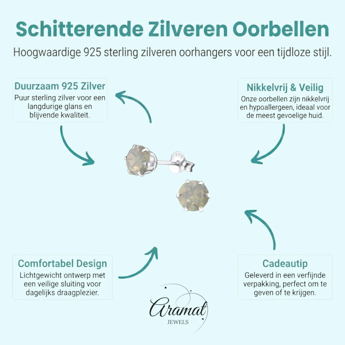 Zilveren Kristal Oorbellen 6mm Opaal - Aramat Jewels - Oorbellen - cadeautip