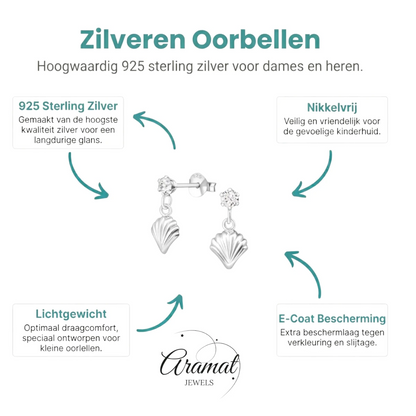 Zilveren Kristal Oorbellen met Schelp Hanger - Aramat Jewels - Oorbellen - cadeautip