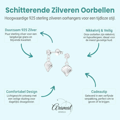 Zilveren Kristal Oorbellen met Schelp Hanger - Aramat Jewels - Oorbellen - cadeautip