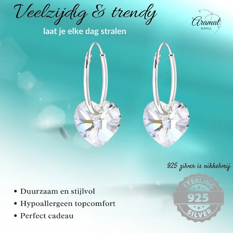 Zilveren Kristalhart Oorringen - 16mm - Moonlight Clear - oor2985 - 28147 - Oorringen kopen# - 1.2mm - 16mm