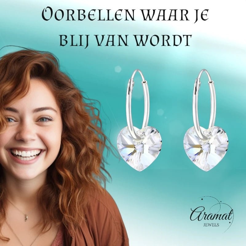 Zilveren Kristalhart Oorringen - 16mm - Moonlight Clear - oor2985 - 28147 - Oorringen kopen# - 1.2mm - 16mm