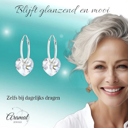 Zilveren Kristalhart Oorringen - 16mm - Moonlight Clear - oor2985 - 28147 - Oorringen kopen# - 1.2mm - 16mm