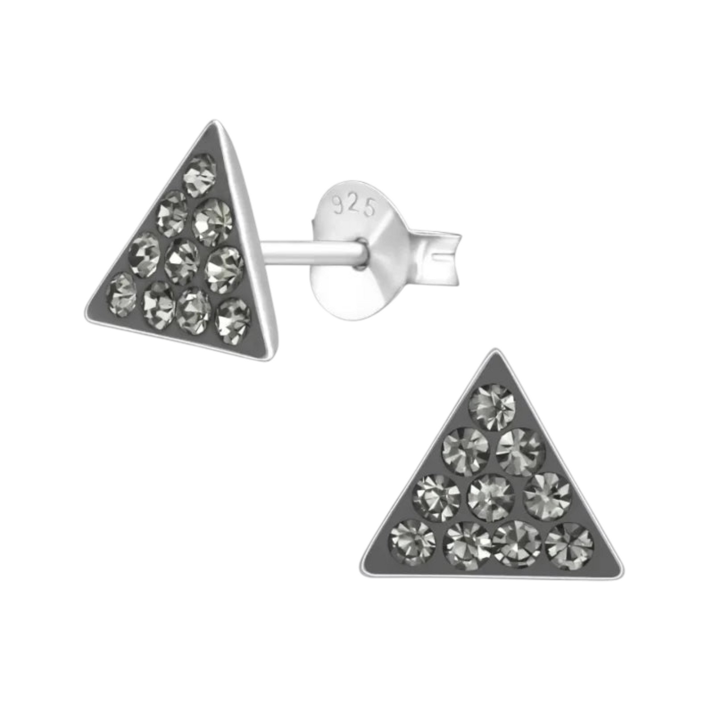 Silver Crystal Earrings Triangle Black Diamond