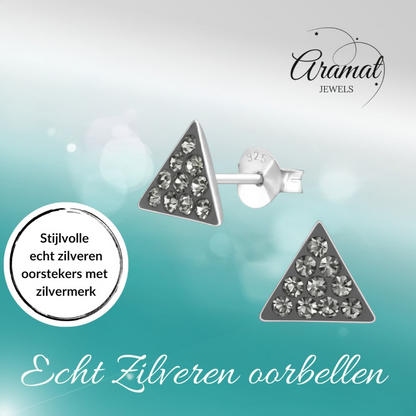 Silver Crystal Earrings Triangle Black Diamond