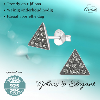 Silver Crystal Earrings Triangle Black Diamond