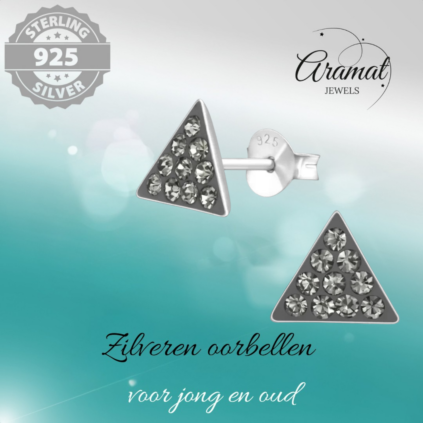 Silver Crystal Earrings Triangle Black Diamond